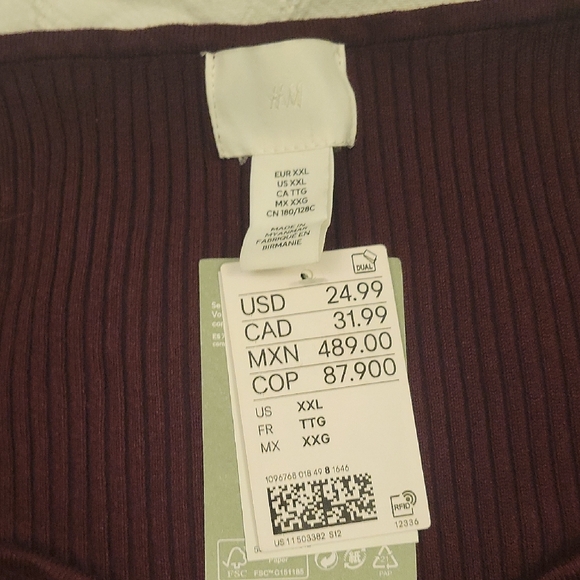 H&M Deep Burgundy Ribbed Top - Picture 2 of 2